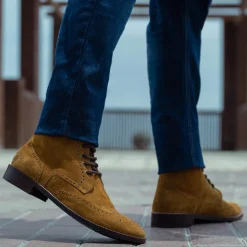 Duster Brogues Derby Brown Suede Leather Boots - StudGuard