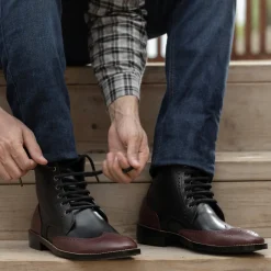 Duster Brogues Derby Maroon Black Leather Boots - StudGuard
