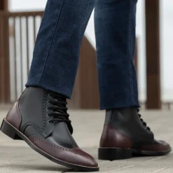 Duster Brogues Derby Maroon Black Leather Boots - StudGuard