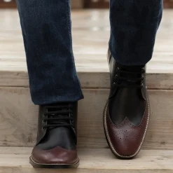 Duster Brogues Derby Maroon Black Leather Boots - StudGuard