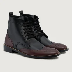 Duster Brogues Derby Maroon Black Leather Boots - StudGuard