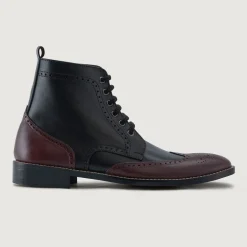 Duster Brogues Derby Maroon Black Leather Boots - StudGuard