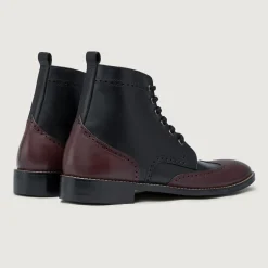 Duster Brogues Derby Maroon Black Leather Boots - StudGuard