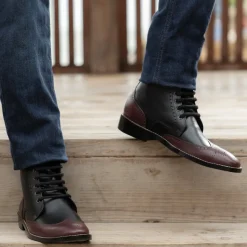Duster Brogues Derby Maroon Black Leather Boots - StudGuard