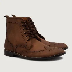 Duster Brogues Derby Oil Pull-up Brown Leather Boots