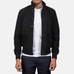 Eaton Black Suede Bomber Jacket