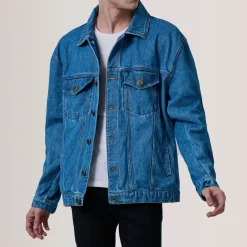 Eddie Dark Blue Oversized Denim Trucker Jacket
