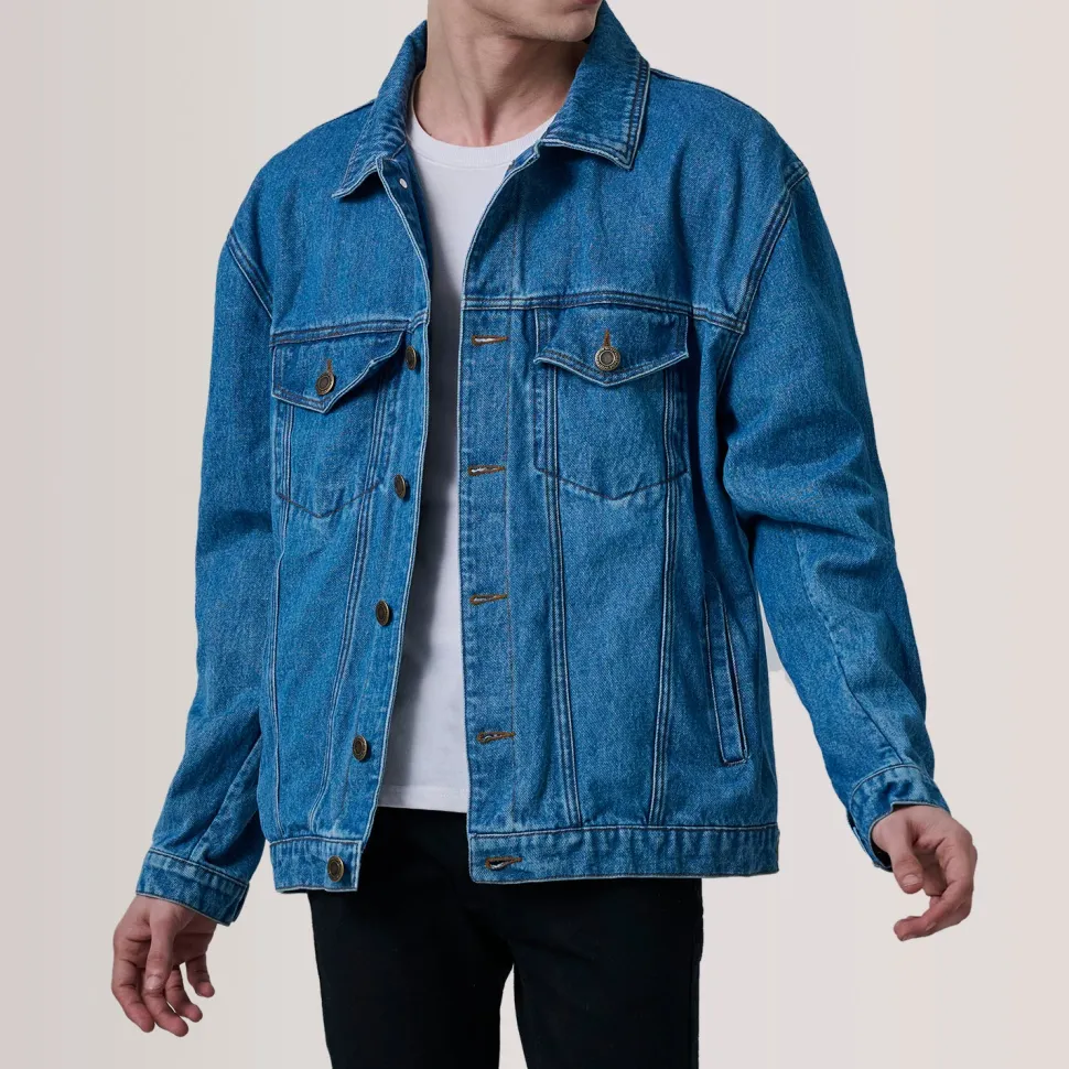 Eddie Dark Blue Oversized Denim Trucker Jacket