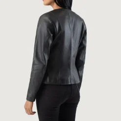Elixir Black Collarless Leather Jacket