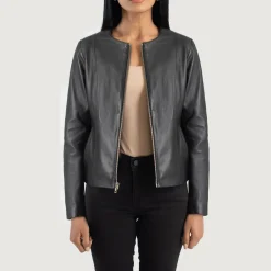 Elixir Black Collarless Leather Jacket