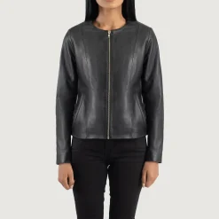 Elixir Black Collarless Leather Jacket