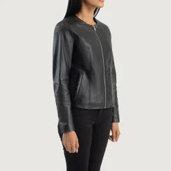Elixir Black Collarless Leather Jacket