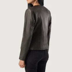 Elixir Brown Collarless Leather Jacket