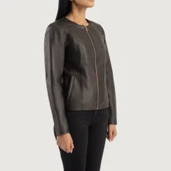 Elixir Brown Collarless Leather Jacket