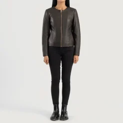 Elixir Brown Collarless Leather Jacket