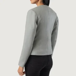 Elixir Grey Collarless Leather Jacket