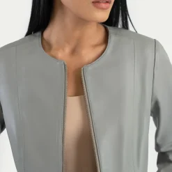 Elixir Grey Collarless Leather Jacket