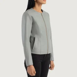 Elixir Grey Collarless Leather Jacket