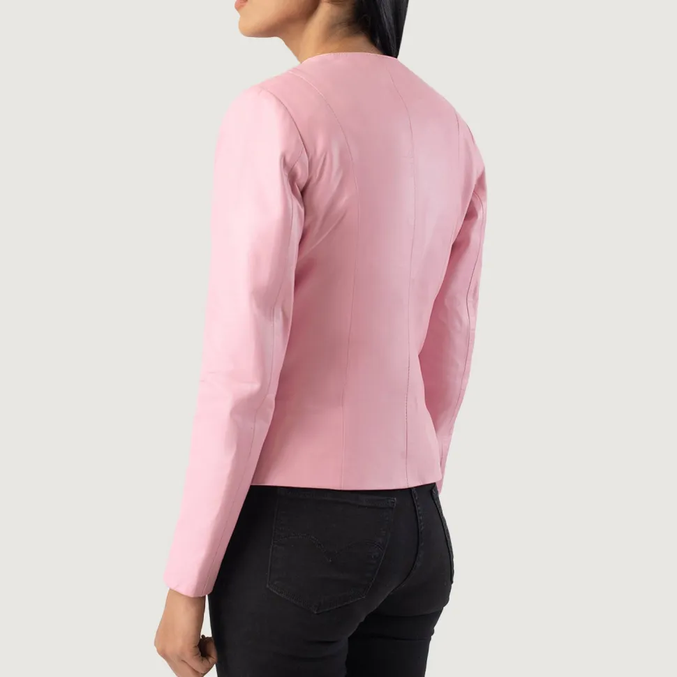 Elixir Pink Collarless Leather Jacket