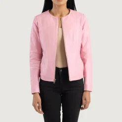 Elixir Pink Collarless Leather Jacket