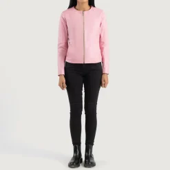 Elixir Pink Collarless Leather Jacket