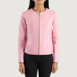 Elixir Pink Collarless Leather Jacket