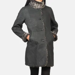 Erica Shearling Black Leather Coat