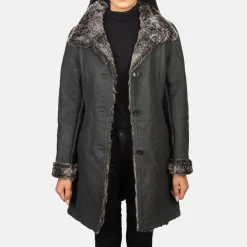 Erica Shearling Black Leather Coat