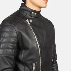 Faisor Black Leather Biker Jacket