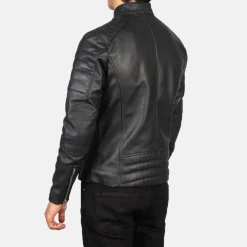 Faisor Black Leather Biker Jacket