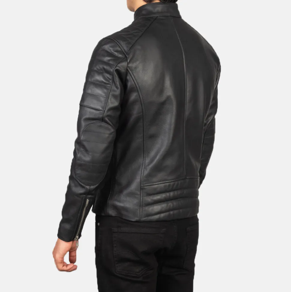 Faisor Black Leather Biker Jacket