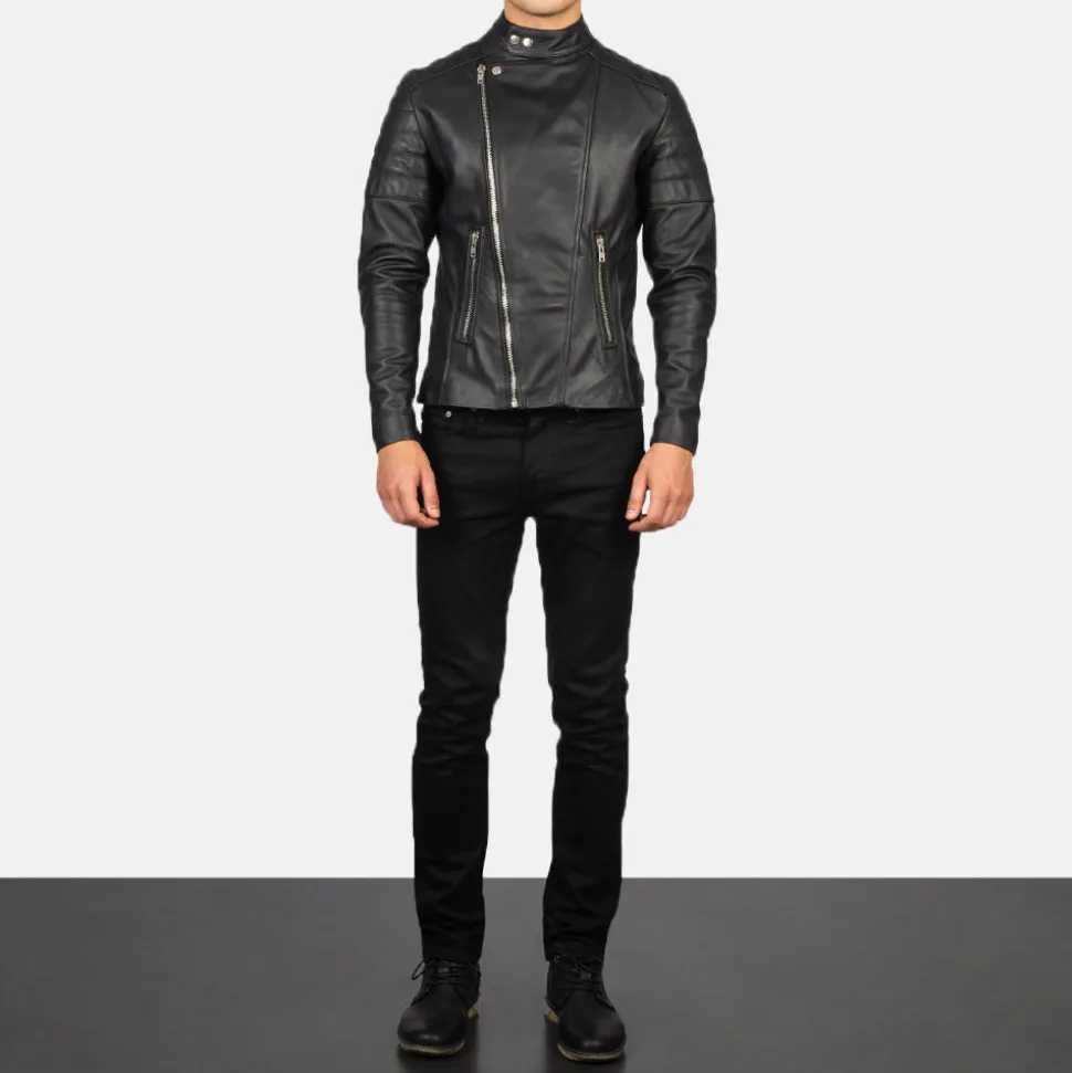 Faisor Black Leather Biker Jacket
