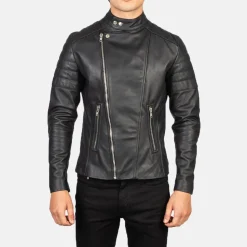 Faisor Black Leather Biker Jacket