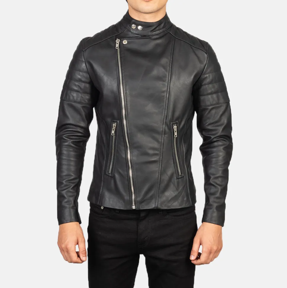 Faisor Black Leather Biker Jacket