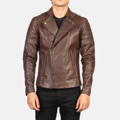 Faisor Brown Leather Biker Jacket
