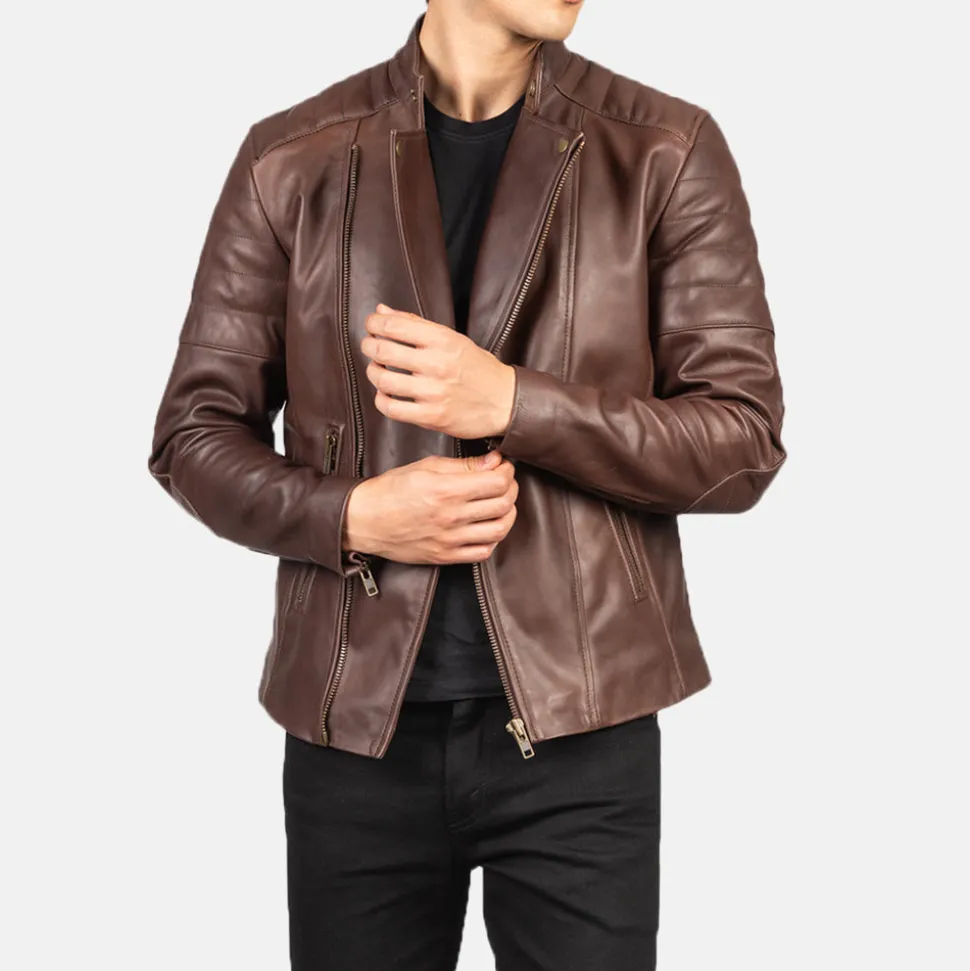 Faisor Brown Leather Biker Jacket