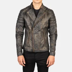 Faisor Distressed Brown Leather Biker Jacket