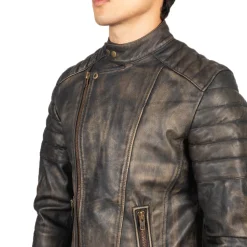 Faisor Distressed Brown Leather Biker Jacket