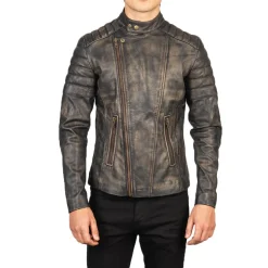 Faisor Distressed Brown Leather Biker Jacket