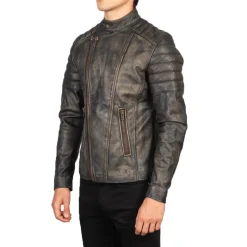 Faisor Distressed Brown Leather Biker Jacket
