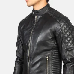 Fernando Quilted Black Leather Biker Jacket