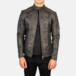 Fernando Quilted Distressed Brown Leather Biker Jacket