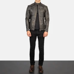 Fernando Quilted Distressed Brown Leather Biker Jacket