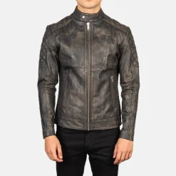 Fernando Quilted Distressed Brown Leather Biker Jacket