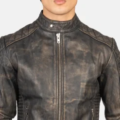 Fernando Quilted Distressed Brown Leather Biker Jacket