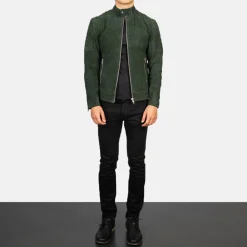 Fernando Quilted Green Suede Biker Jacket
