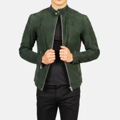 Fernando Quilted Green Suede Biker Jacket