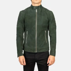 Fernando Quilted Green Suede Biker Jacket