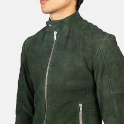 Fernando Quilted Green Suede Biker Jacket