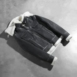 Fiona Black Hooded Shearling Leather Jacket